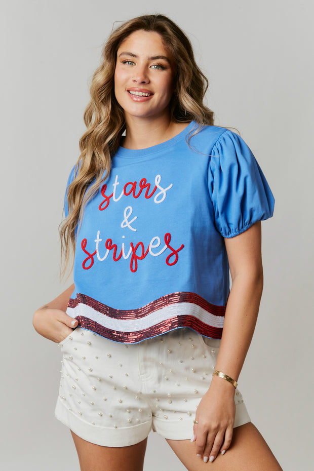 PE Sequin Stars Patched Tee