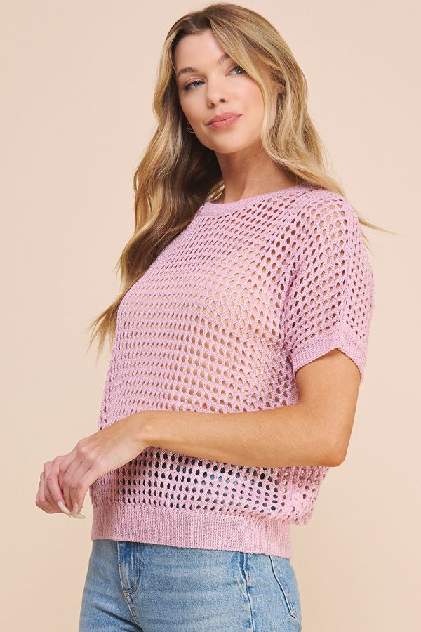 AE Open Knit Foil Short Sleeve Top