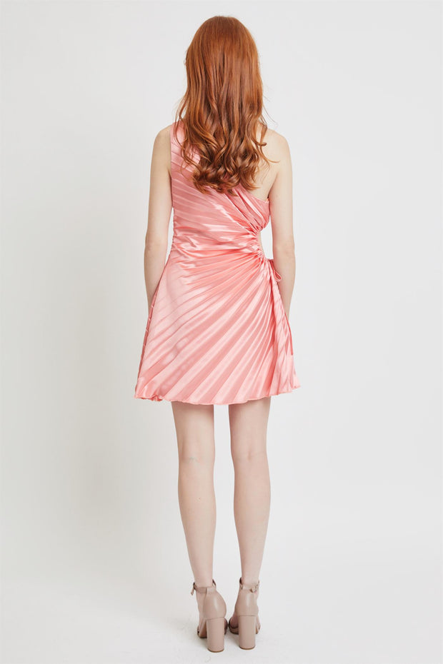 LN Pleated Cutout Waist Dress - Coral