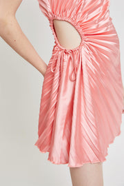 LN Pleated Cutout Waist Dress - Coral