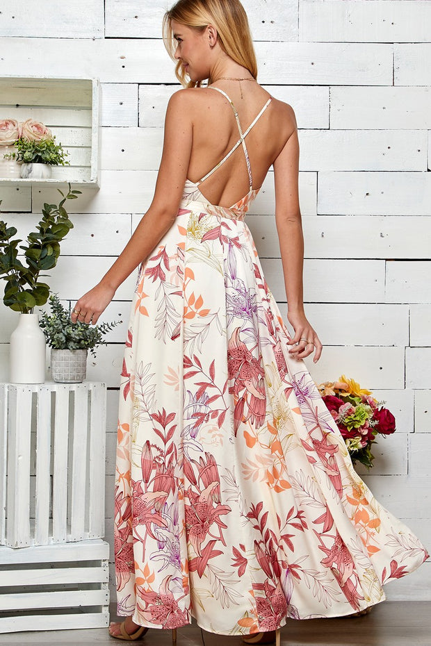 SWL Floral Print Tie Waist Maxi Dress