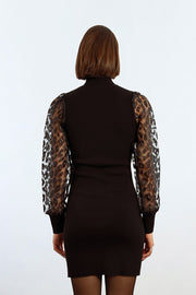 MBN Sheer Cheetah Sleeve Sweater Dress