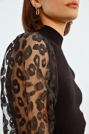 MBN Sheer Cheetah Sleeve Sweater Dress