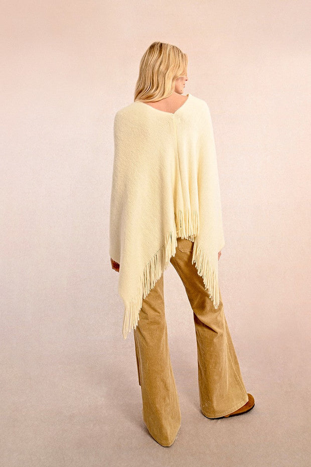 MBN Fringe Poncho - Off White