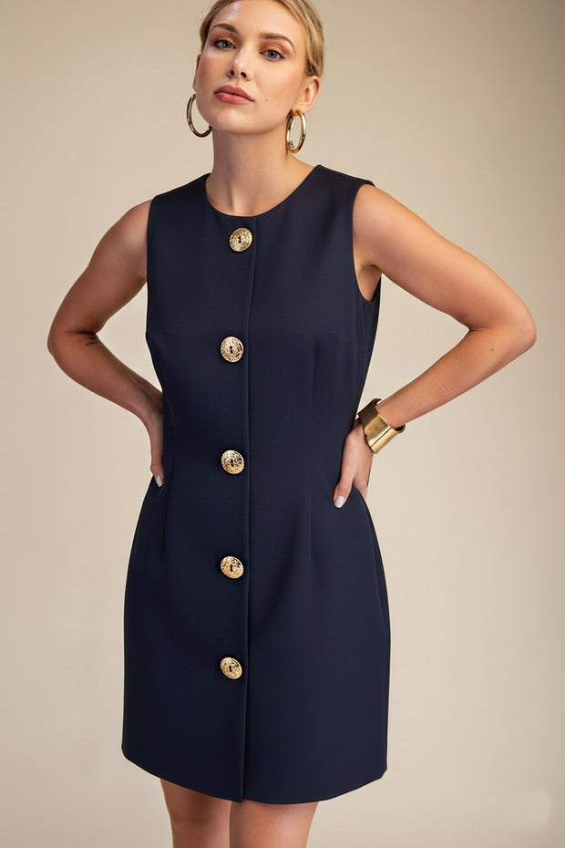 gold button dress GM Detail Sleeveless Mini Denim