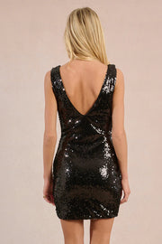 MBN Cowl Neck Sequin Mini Dress