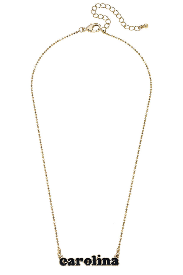 CV Carolina Slogan Necklace in Black/Shiny Gold