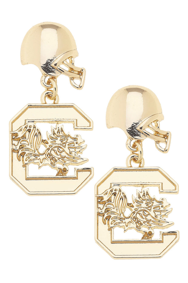 CV Block C Helmet Earrings in Shiny Gold