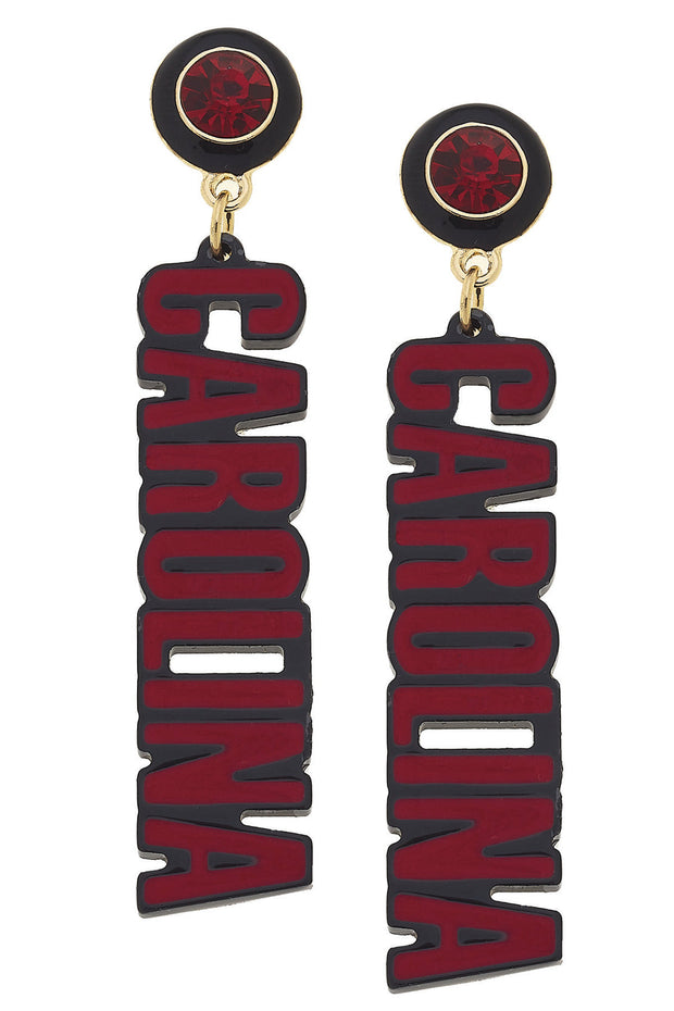 CV Carolina Block Letter Earrings in Garnet