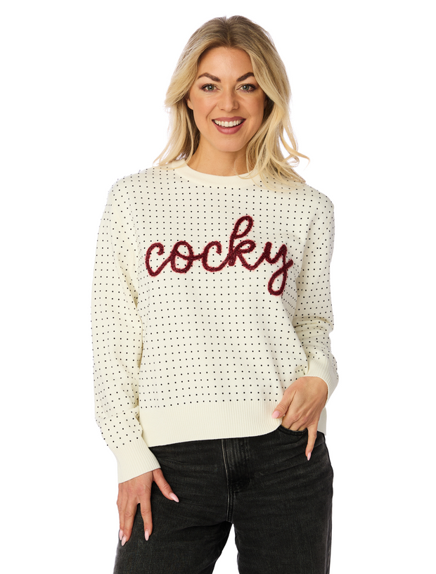 SE Glitter Script Cocky Rhinestone Sweater