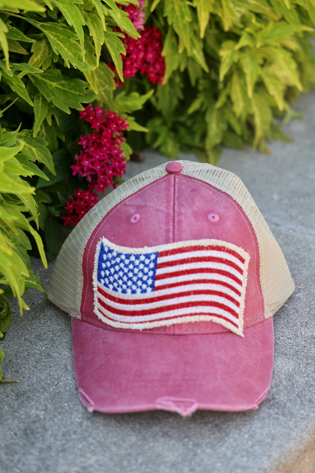IT American Flag Trucker Hat - Red