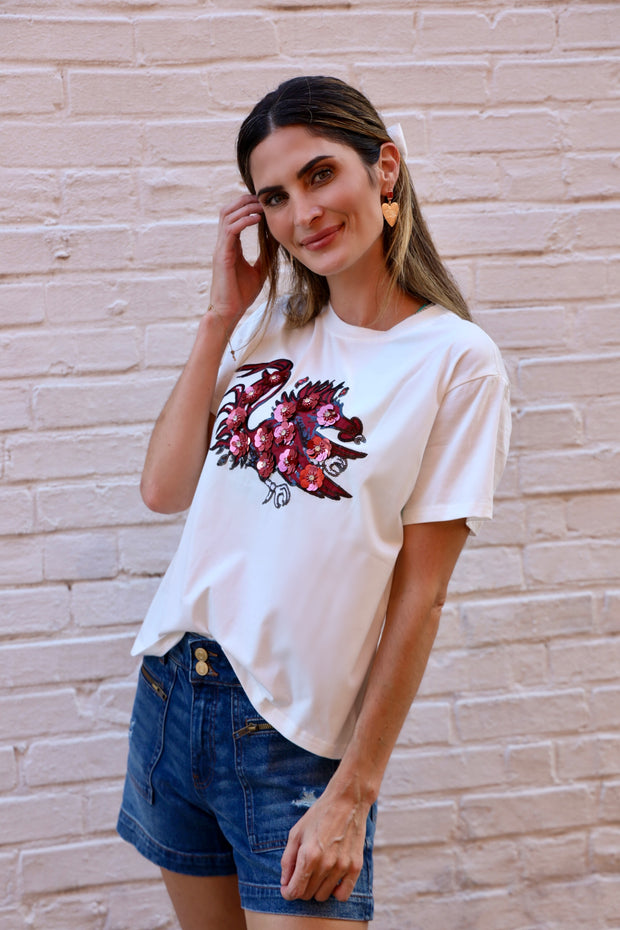 QS South Carolina Mascot Sequin Flower Tee