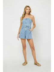 NE Strapless Denim Belted Romper