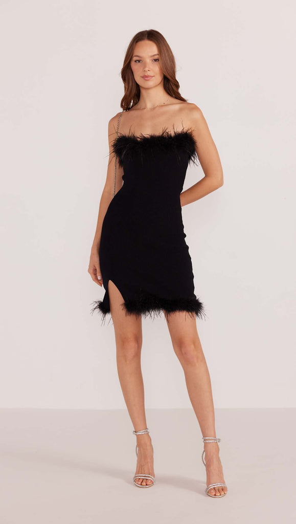 mini black feather dress MKP Aster Feather Trim Mini Dress – Miss Cocky