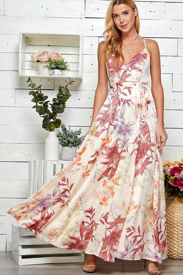SWL Floral Print Tie Waist Maxi Dress