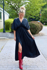 TC V-Neck Drop Sleeve Maxi Dress