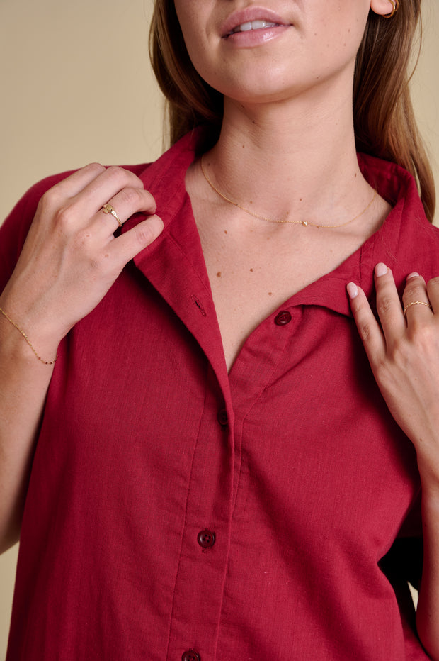 SE Garnet Gauze Rick Rack Button- Up