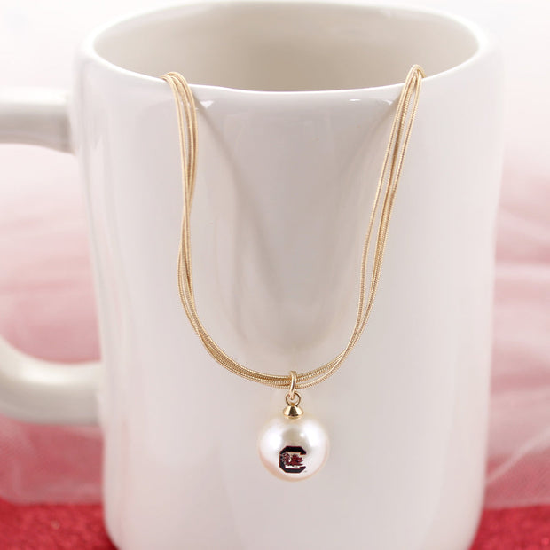SJ 18” South Carolina Gold & Pearl Logo 3-Strand Necklace