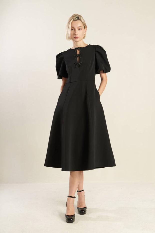 FT Woven Bow Puff Sleeve Mini Dress Miss Cocky FT Woven Bow Puff Sleeve Mini Dress Miss Cocky