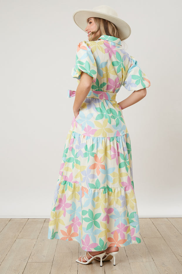 PE Floral Print Puff Sleeve Maxi Dress