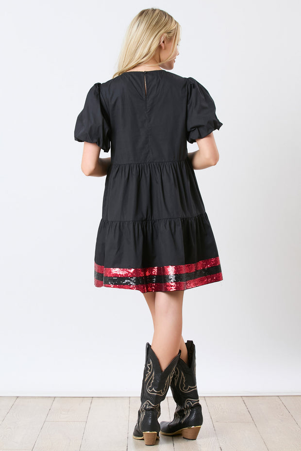 black football sequin dress Football dress size large women dress glitter sequin game day black lined Shirt