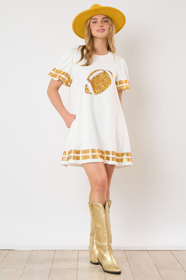white sequin football dress Kickoff Queen: White Football Sequin Dress