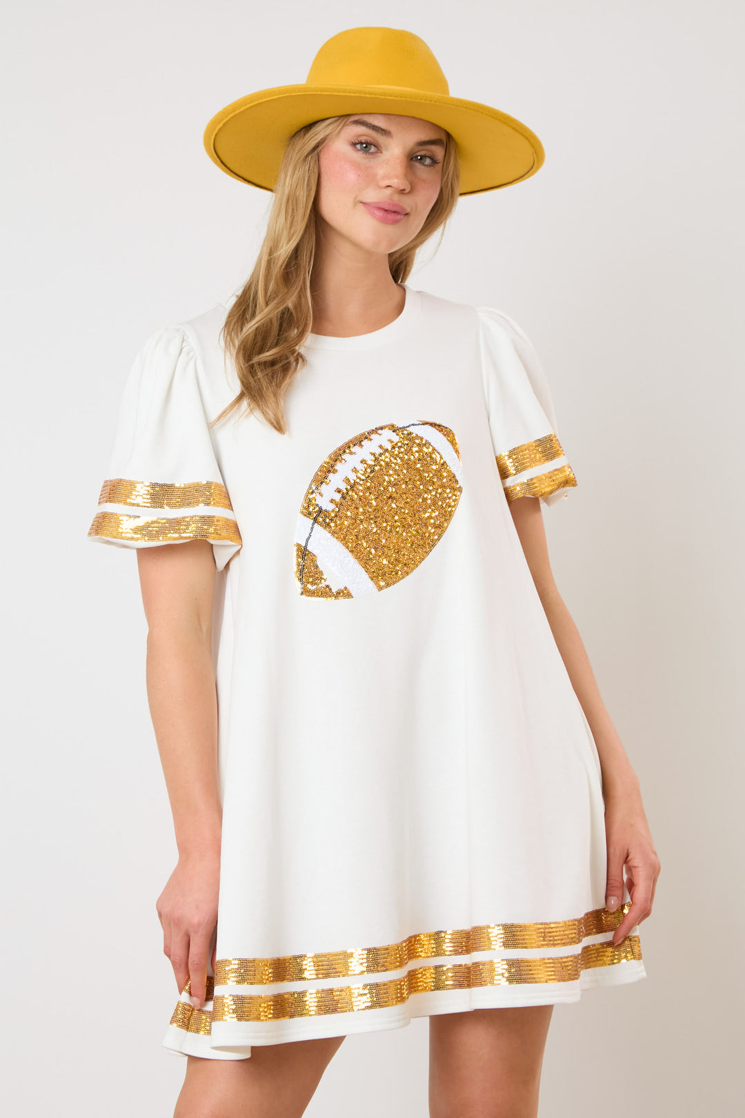 white football sequin dress PE Sequin Trim Football Mini Dress Miss Cocky