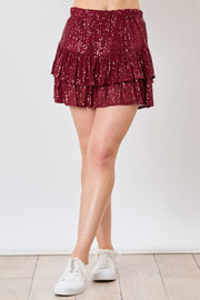 FF Elastic Waist Tiered Sequin Mini Skirt