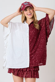 FF Color Block Sequin Side Ruffle Poncho