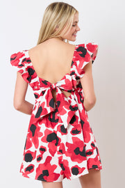 PE Floral Ruffle Tie Back Romper