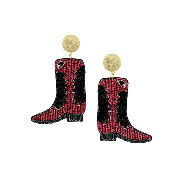 ES Beaded Gamecock Boot Earrings - Gold