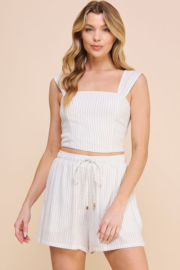 AE Striped Linen Cropped Tank Top