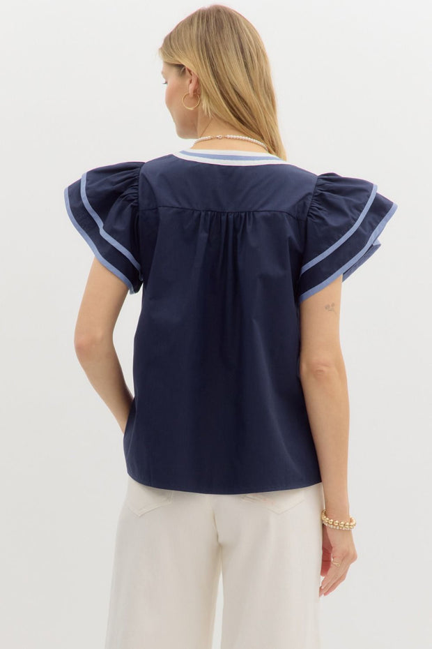 ENT Flutter Sleeve V-Neck Top