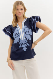 ENT Flutter Sleeve V-Neck Top