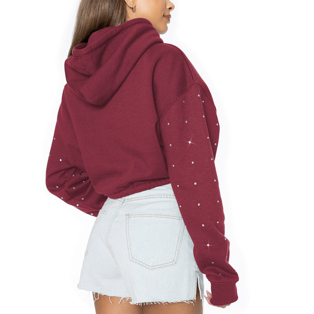 GC Rhinestone Sleeve Scrunch Waist Hoodie