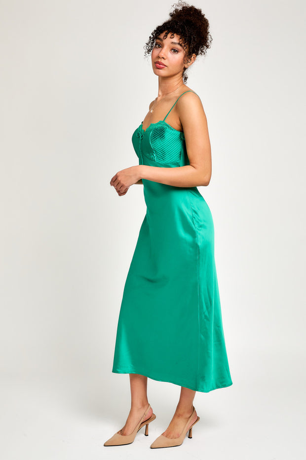 lace trim satin midi dress Lace Trim Satin Midi Dress