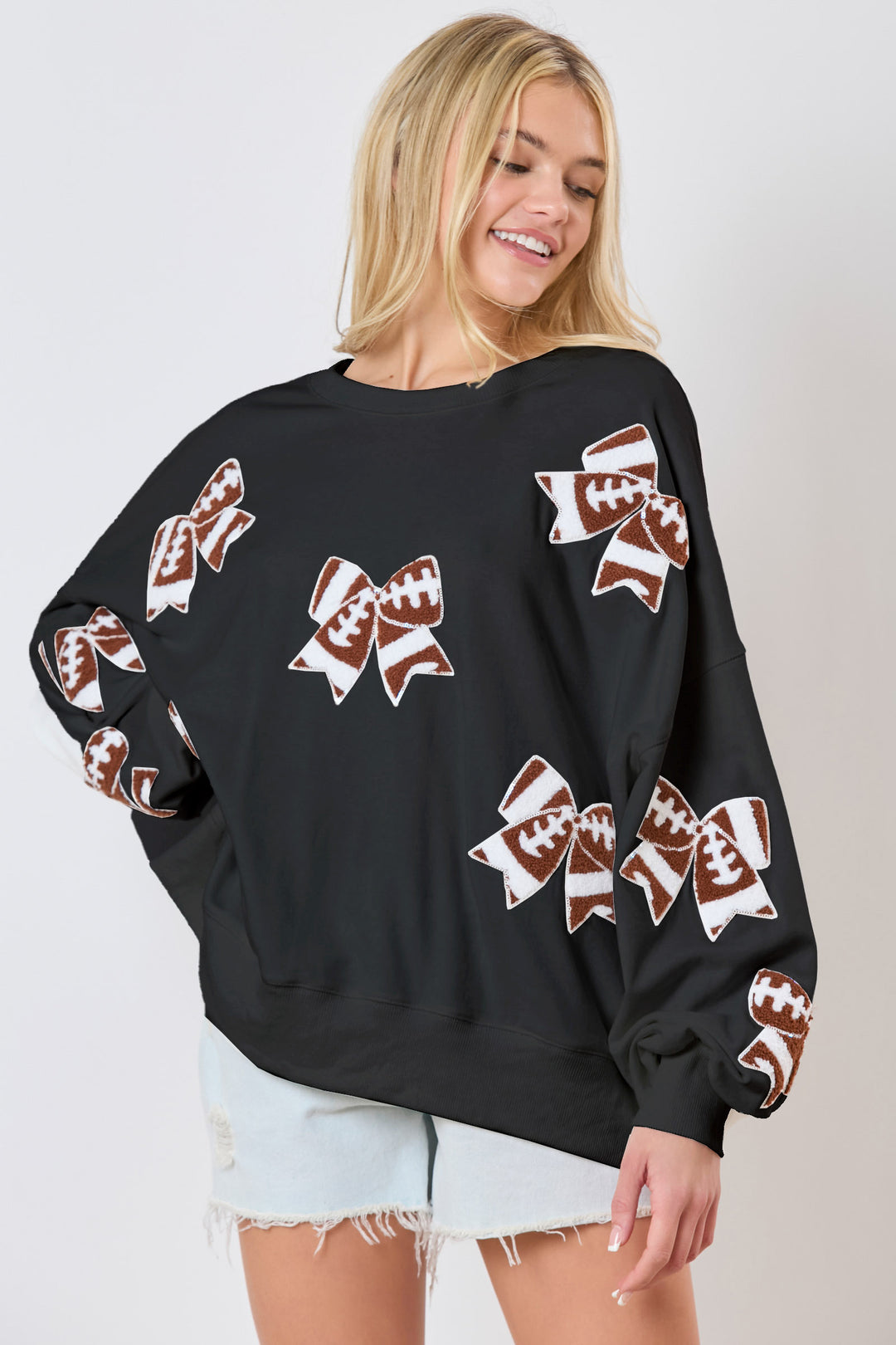 PE Football Bow Embellished Sweatshirt – Miss Cocky