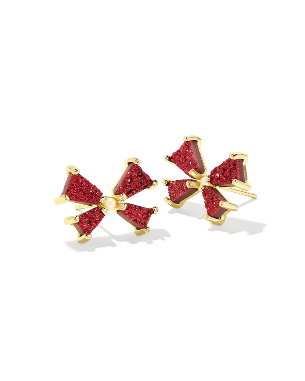 KS Blair Bow Small Stud Earrings - Red Drusy