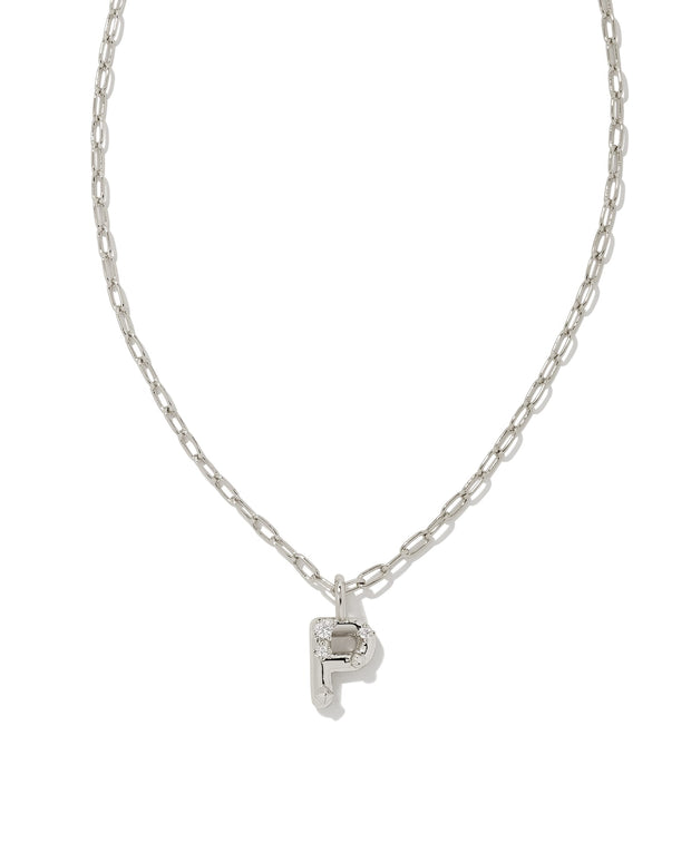 KS Crystal Letter Pendant Necklace- Silver