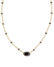 KS Mini Elisa Enamel Frame Short Pendant Necklace - Black Agate