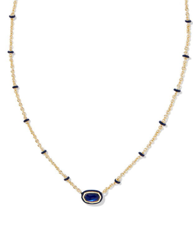 KS Mini Elisa Enamel Frame Short Pendant Necklace - Navy Mother of Pearl