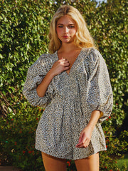 BUL Smocked V-Neck Ruffled Leopard Romper